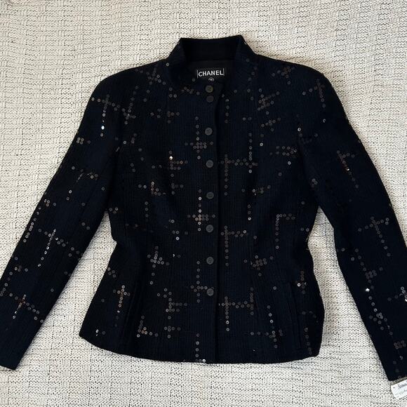 NWT Chanel Black Sequin Blazer Jacket Skirt Suit Set FR 42 US 10 02A MSRP $4340 - Picture 3 of 16